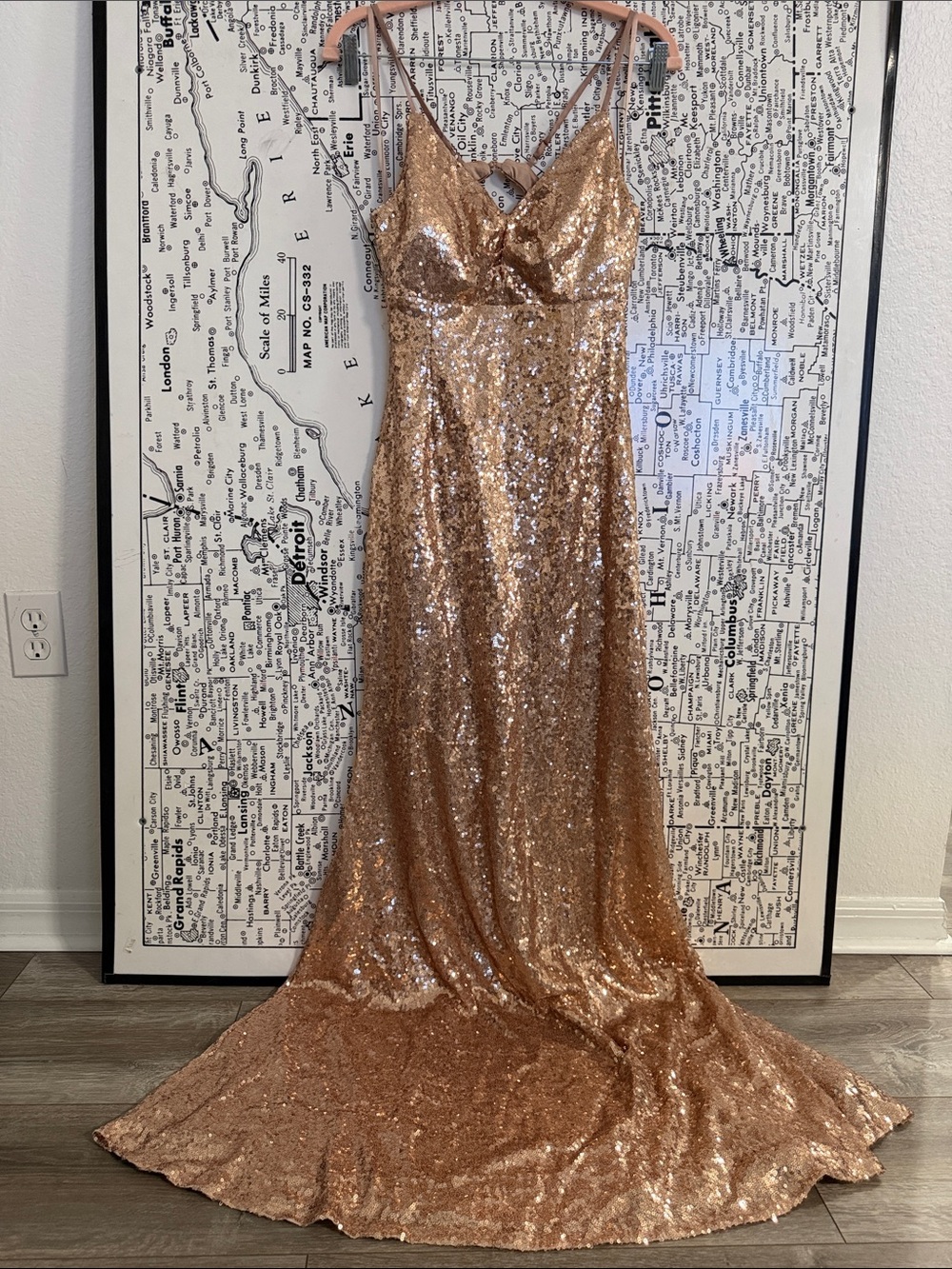 Ina Rose Gold Sequin Strappy Gown